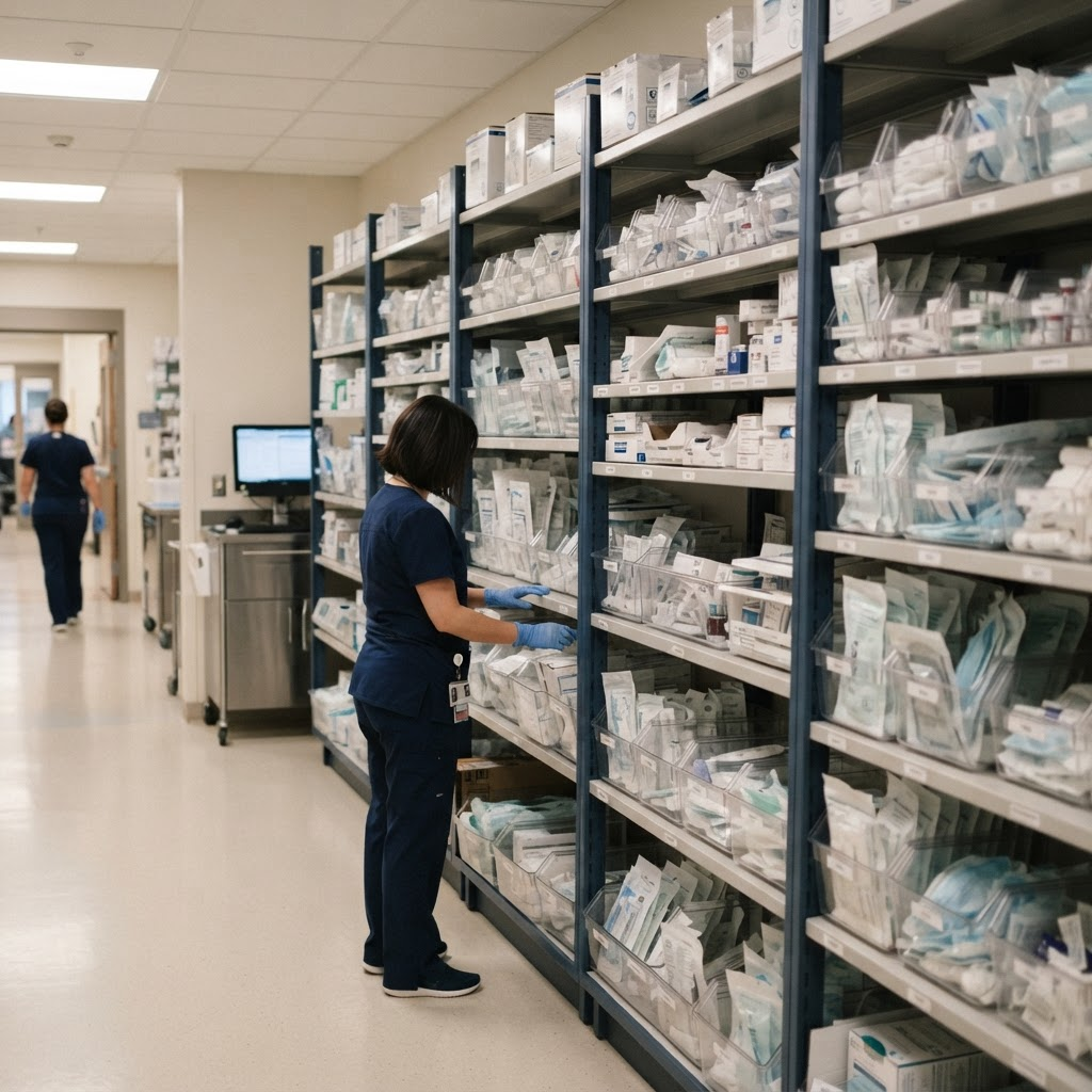 Organized clinical medical supply inventory in a modern hospital
